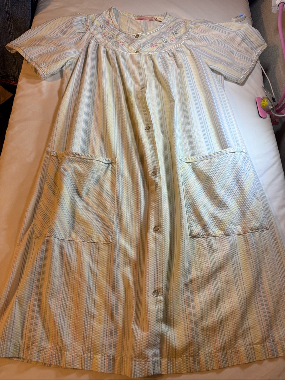 Women's Short Button-Front Robe in Pastel Stripe